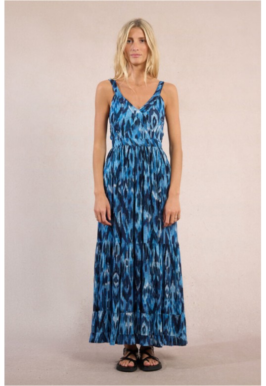 Long dress with ruffles, printed Blue Indigo
