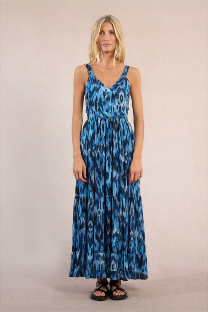Long dress with ruffles, printed Blue Indigo