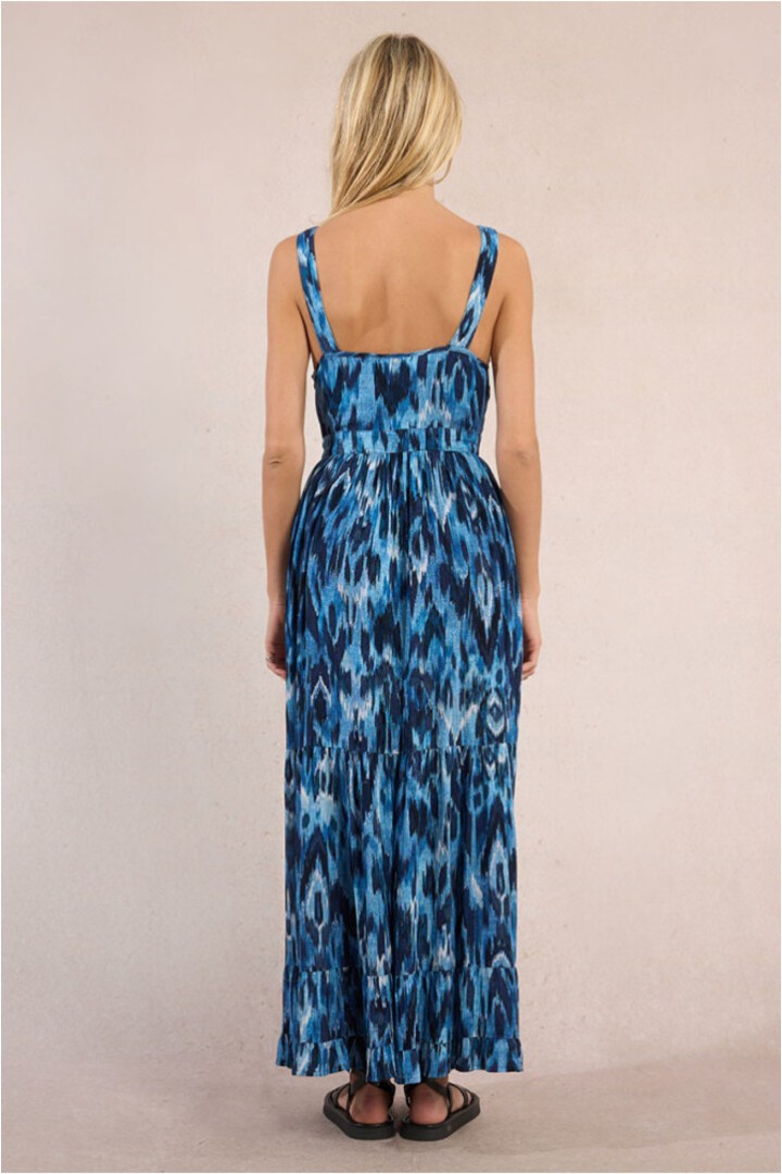 Long dress with ruffles, printed Blue Indigo