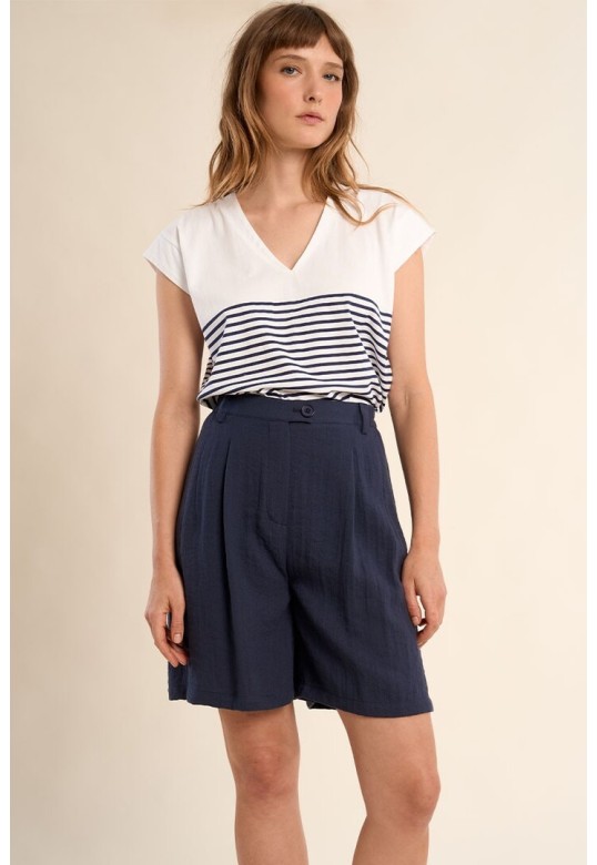 High Waisted Blazer Shorts Navy Blue