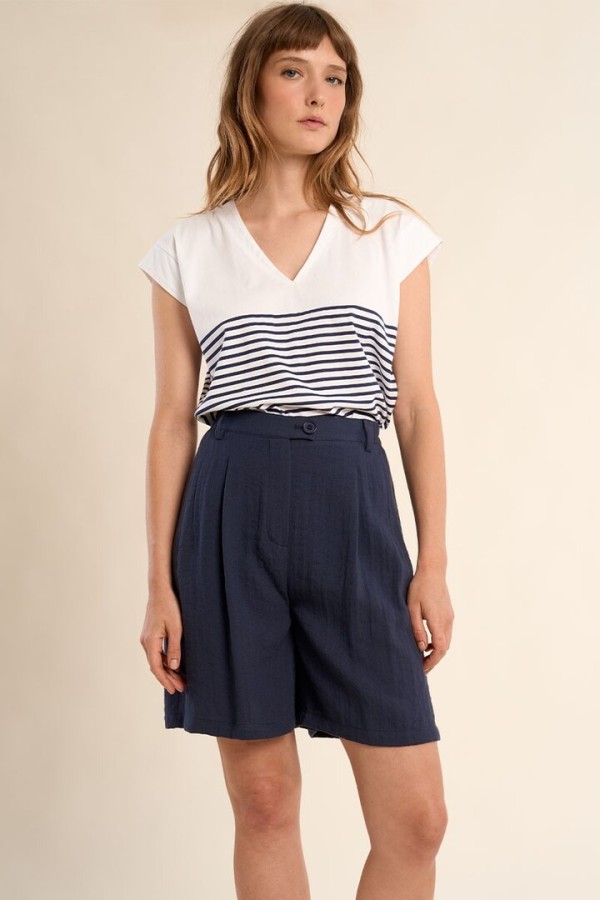 High Waisted Blazer Shorts Navy Blue