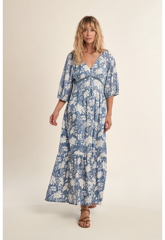 Long printed dress, in cotton Blue Diviya