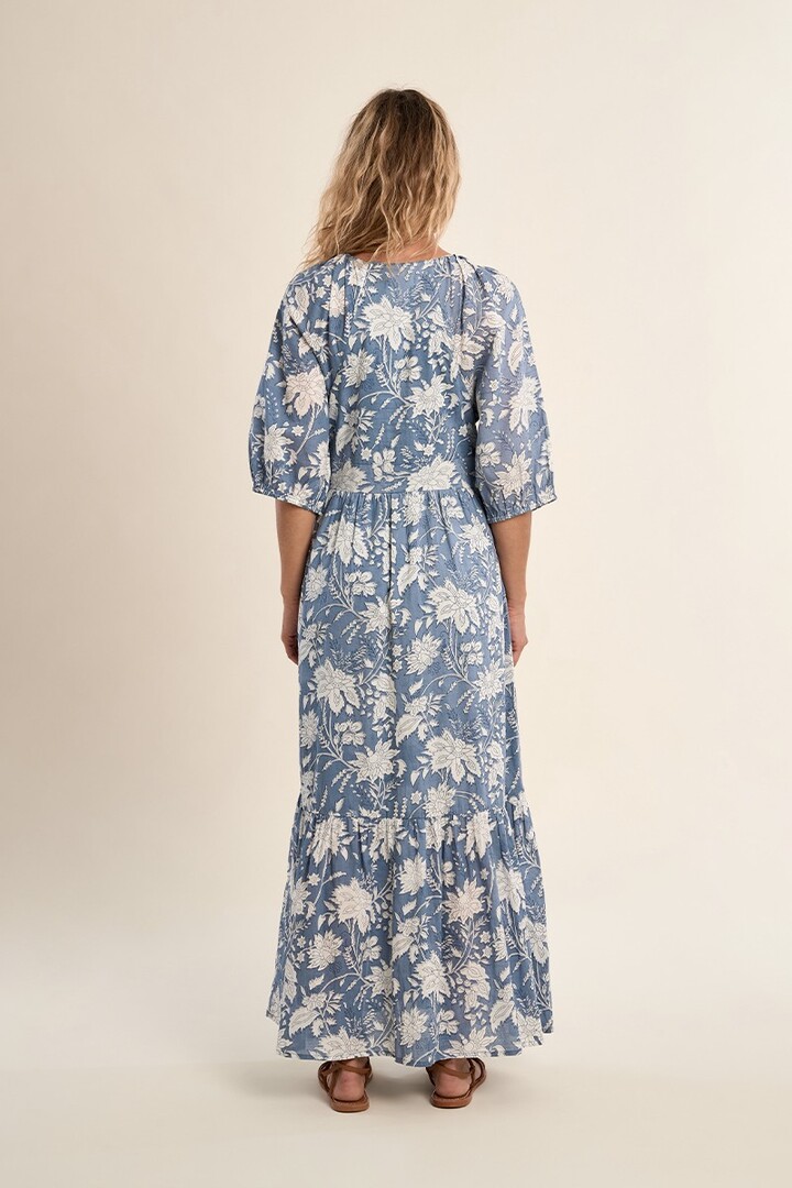 Long printed dress, in cotton Blue Diviya
