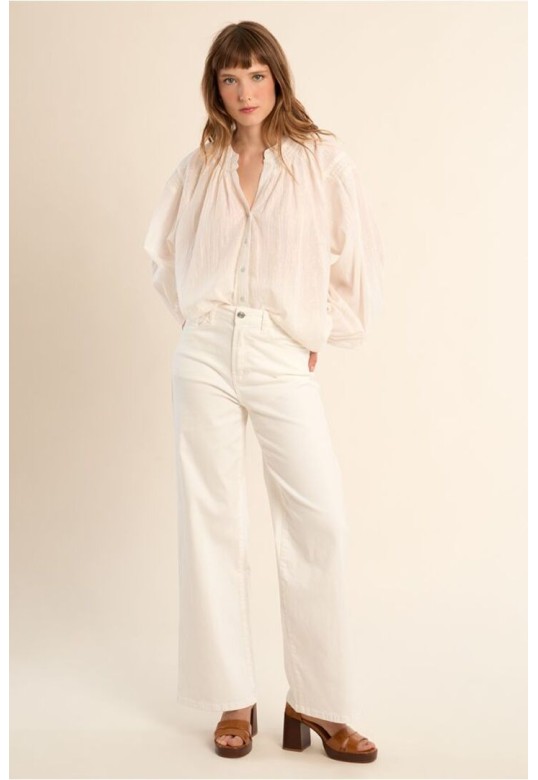 Cotton blouse, mandarin collar White