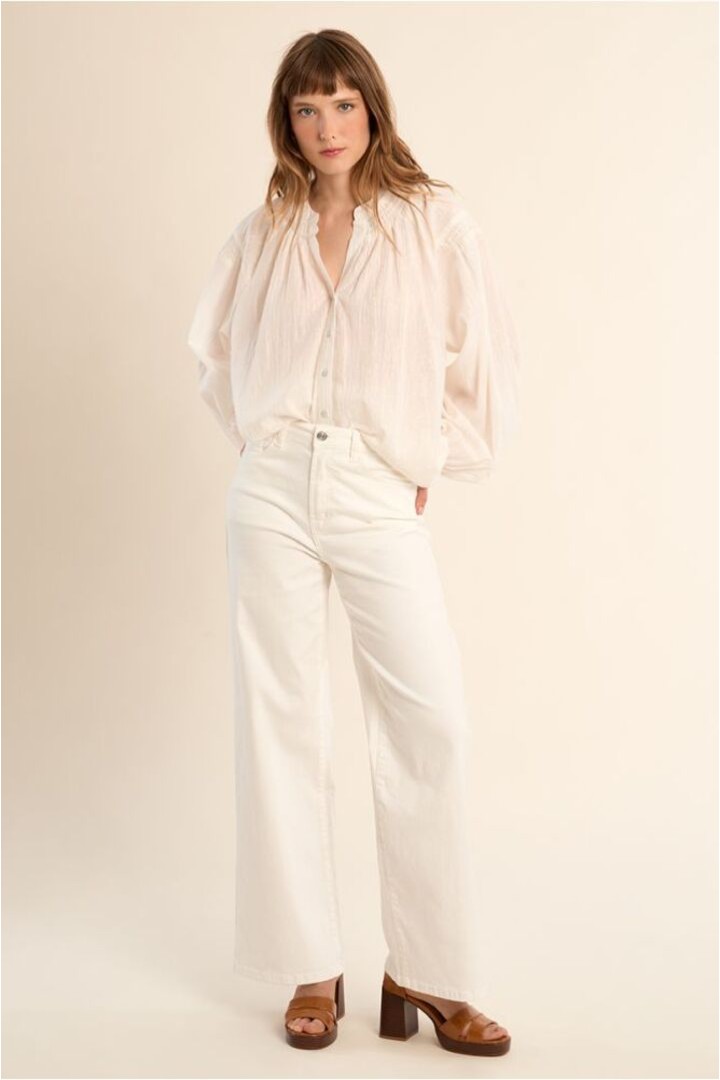 Cotton blouse, mandarin collar White