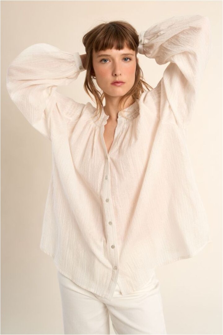 Cotton blouse, mandarin collar White