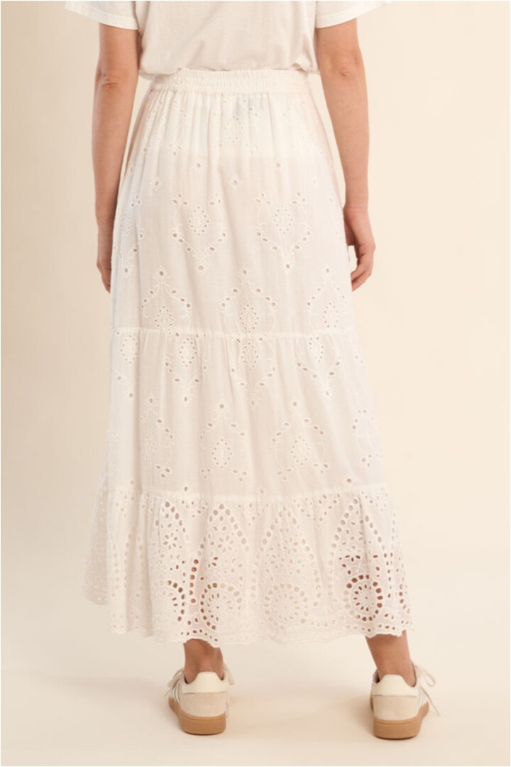 Long cotton skirt, with broderie anglaise