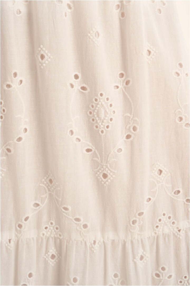 Long cotton skirt, with broderie anglaise