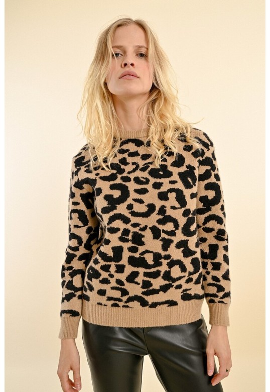 ANIMAL PATTERN SWEATER BEIGE