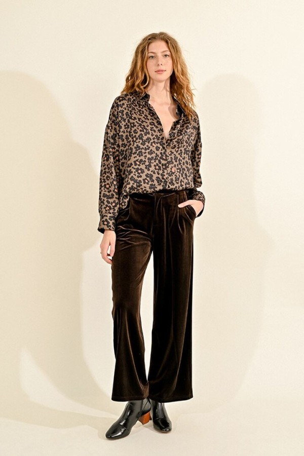 FLOWING VELVET PANNE PANTS CHOCOLATE