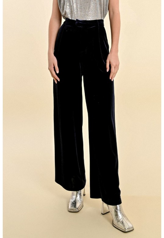 FLOWING VELVET PANNE PANTS NAVY BLUE