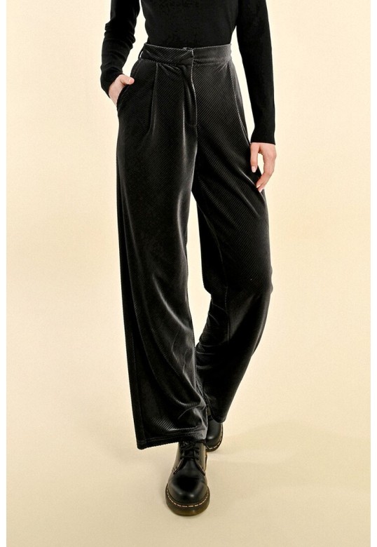 FLOWING VELVET PANTS DARK GREY