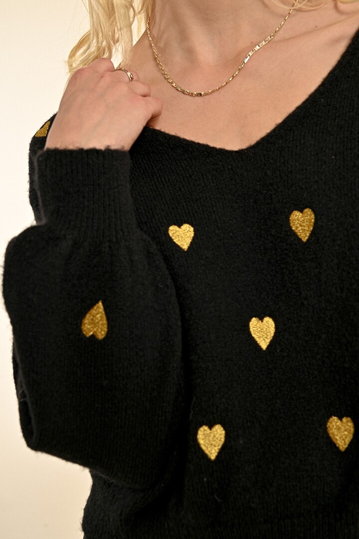 HEART PATTERN SWEATER BLACK