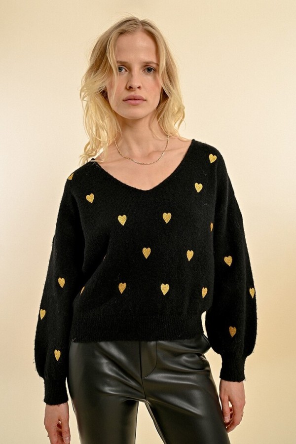 HEART PATTERN SWEATER BLACK