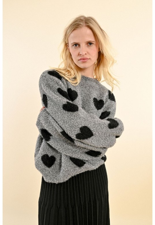 HEART PATTERN SWEATER GREY