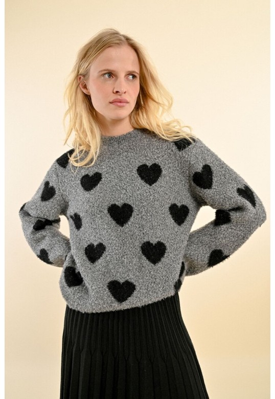 HEART PATTERN SWEATER GREY