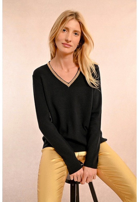 IRIDESCENT V-NECK SWEATER BLACK