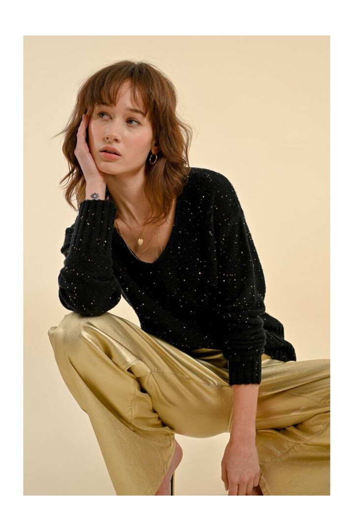 KNIT AND SEQUIN SWEATER BLACK