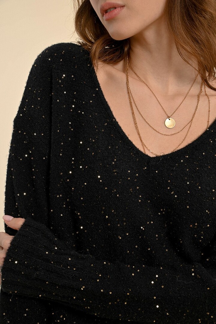 KNIT AND SEQUIN SWEATER BLACK