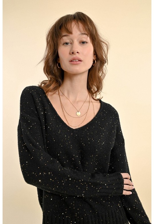 KNIT AND SEQUIN SWEATER BLACK