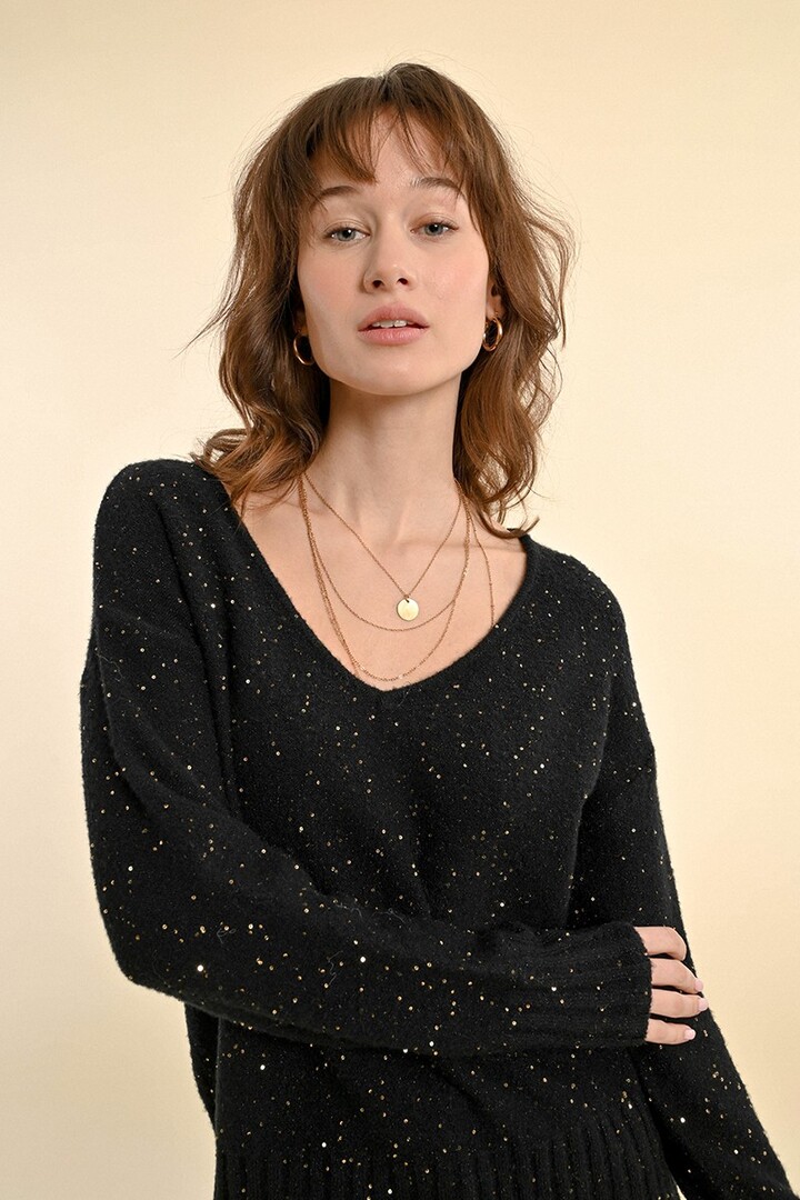 KNIT AND SEQUIN SWEATER BLACK