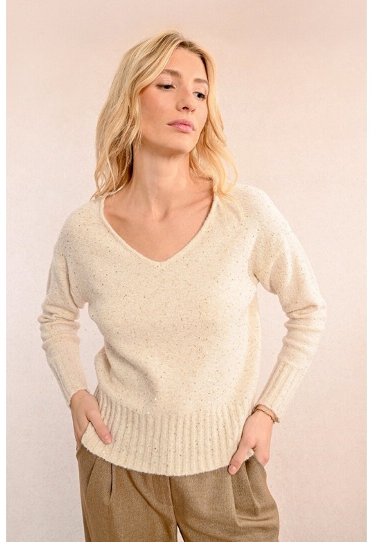 KNIT AND SEQUIN SWEATER OFFWHITE