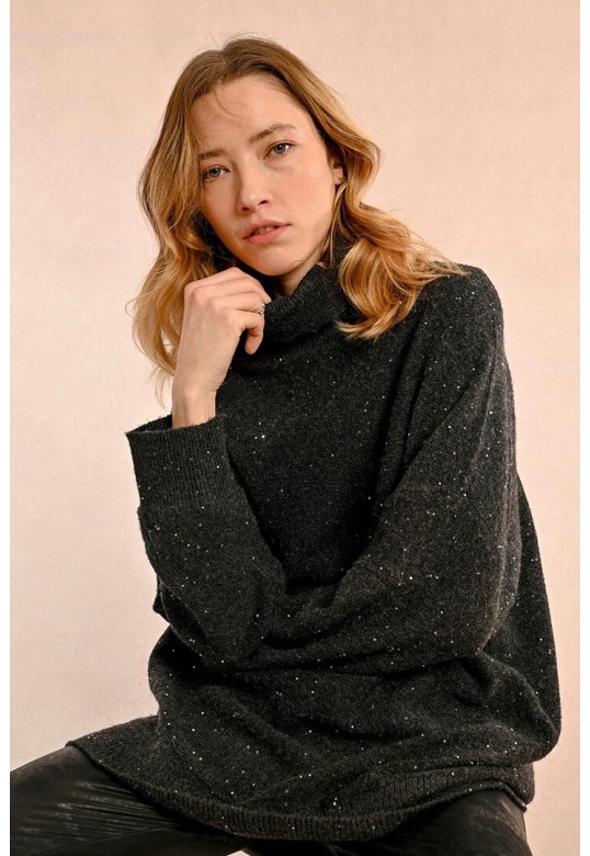 LOOSE SEQUINNED SWEATER ASH DARK GREY