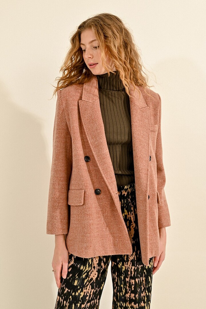 MID-LENGTH DOUBLE-BREASTED COAT OLD PINK