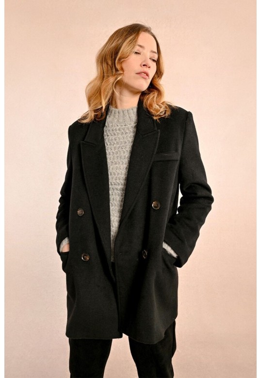 MID-LENGTH WOOL BLEND COAT BLACK