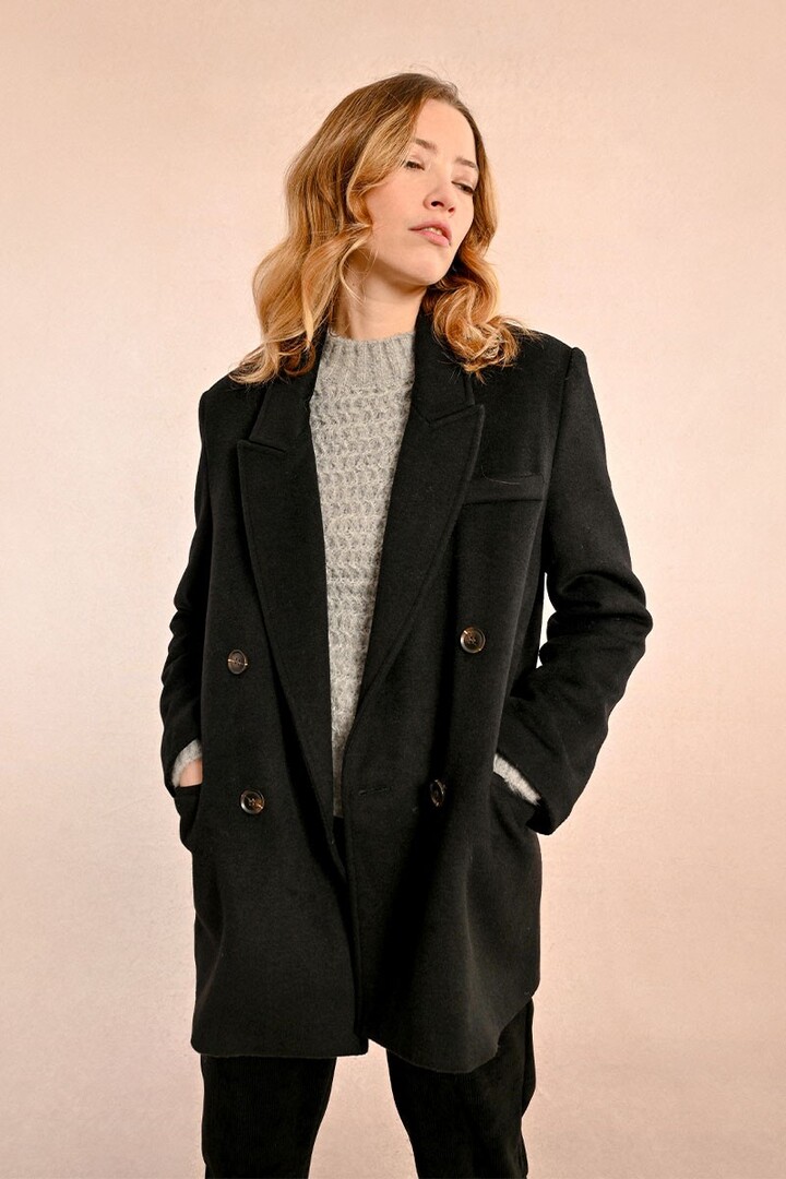 MID-LENGTH WOOL BLEND COAT BLACK