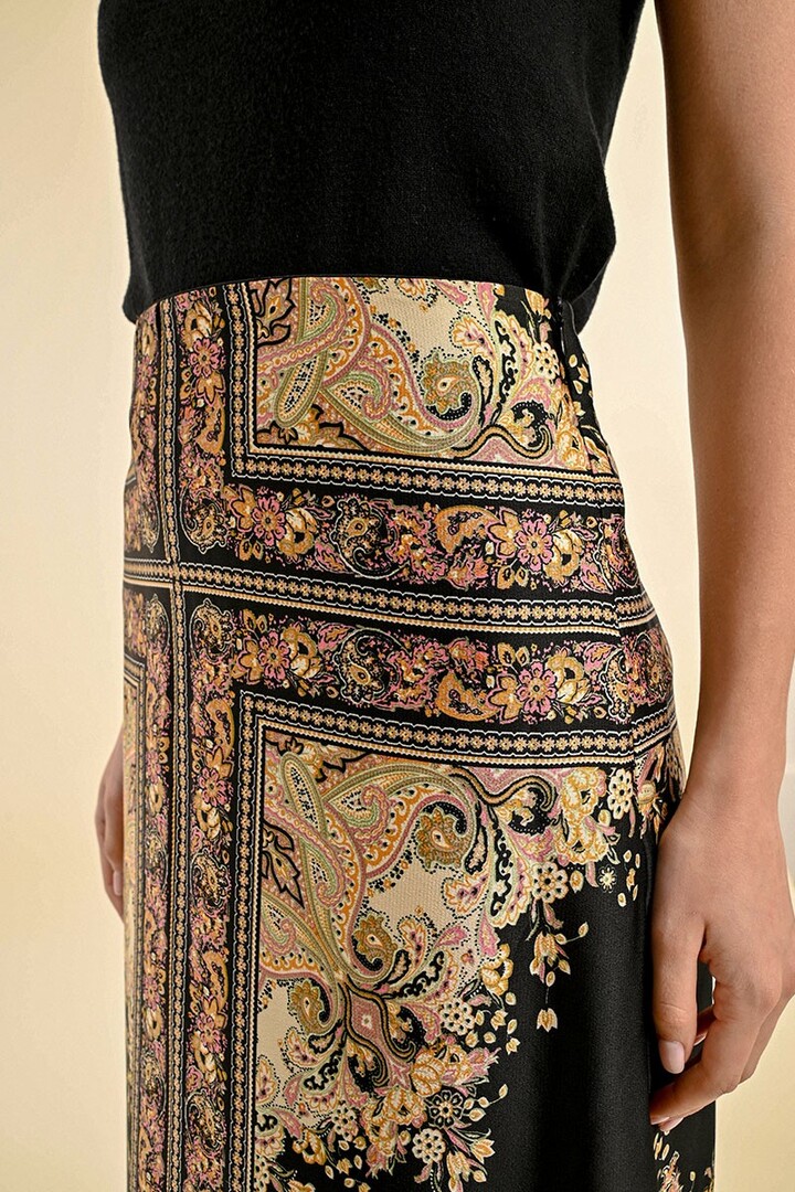 PRINTED MIDI SKIRT BLACK PIERRA