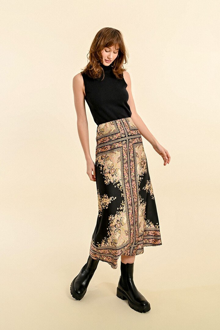 PRINTED MIDI SKIRT BLACK PIERRA