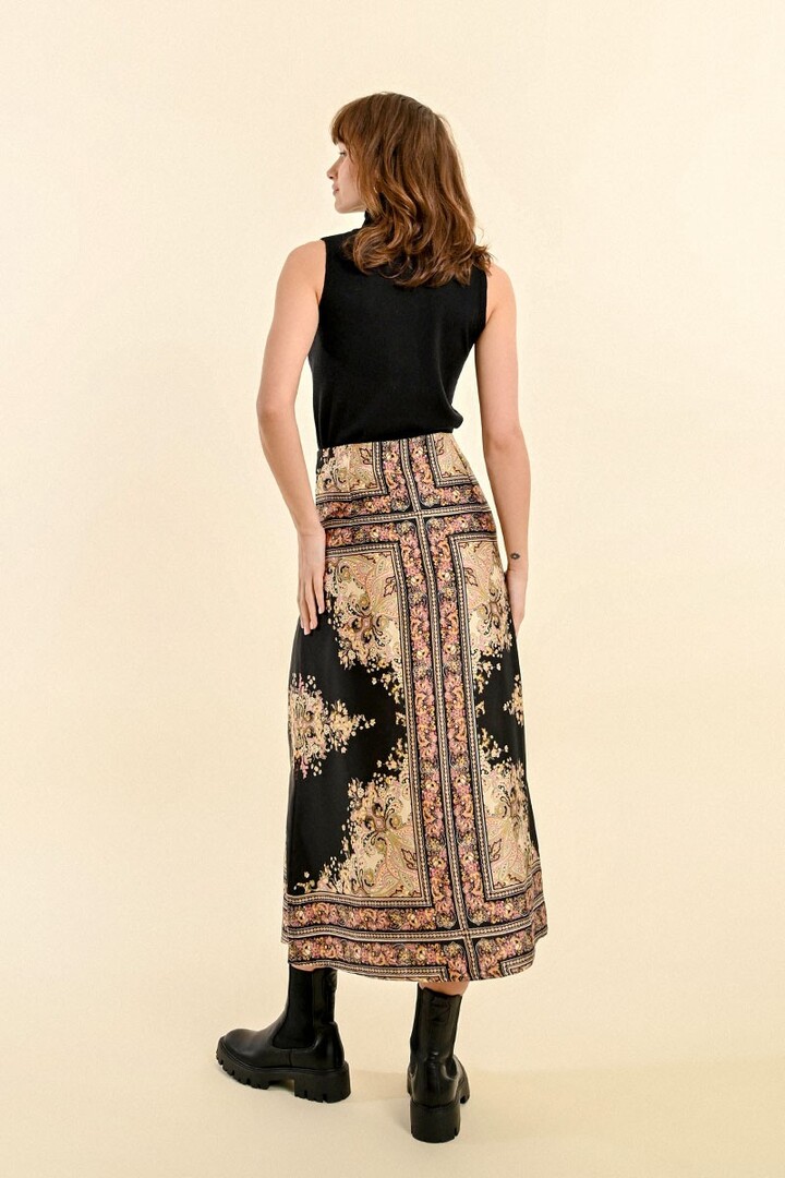 PRINTED MIDI SKIRT BLACK PIERRA