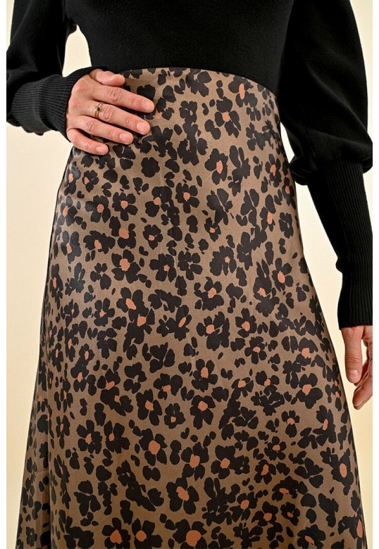 PRINTED SATIN SKIRT KHAKI ERIN