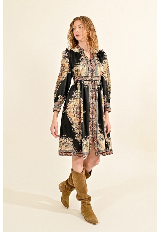 PRINTED SHIRT DRESS BLACK PIERRA