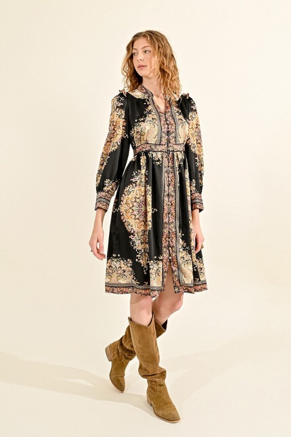 PRINTED SHIRT DRESS BLACK PIERRA