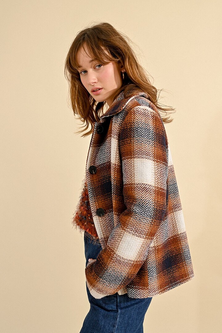 SHORT CHECKED COAT BROWN