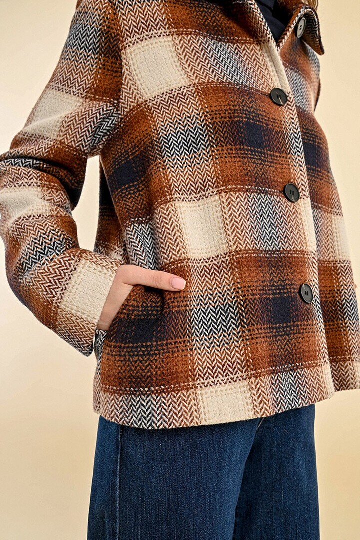 SHORT CHECKED COAT BROWN