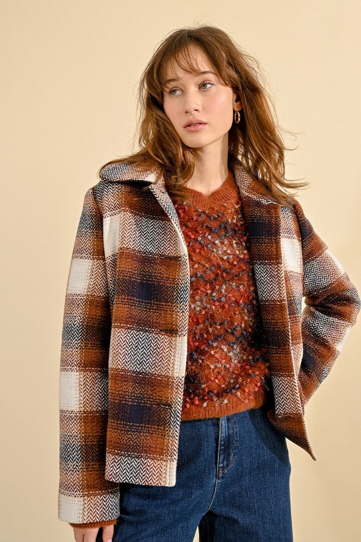 SHORT CHECKED COAT BROWN