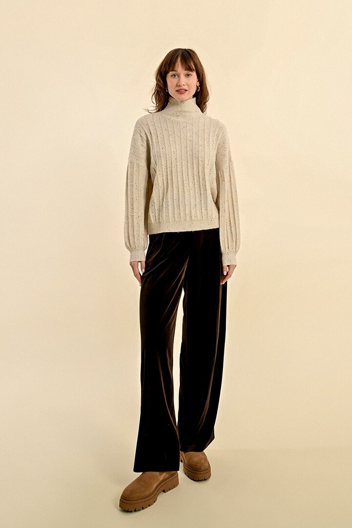 SWEATER WITH HIGH COLLAR AND PUFFED SLEEVES OFF WHITE