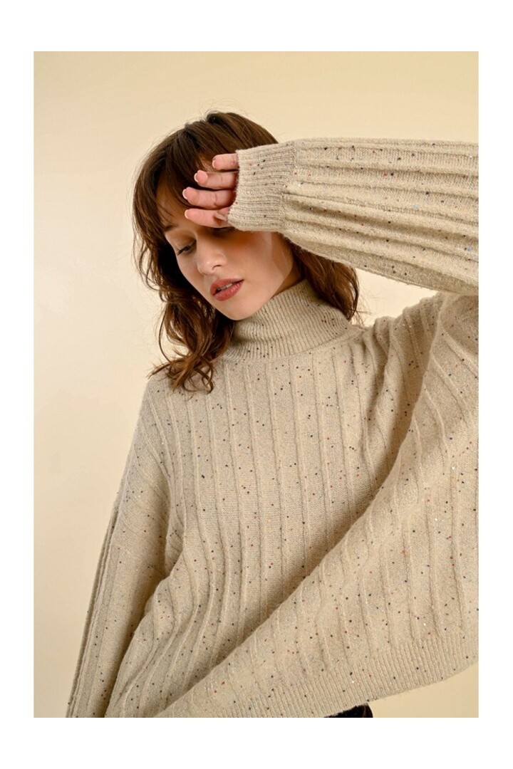 SWEATER WITH HIGH COLLAR AND PUFFED SLEEVES OFF WHITE