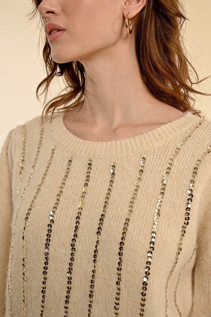 SWEATER WITH WOOL, PUFFED SLEEVES CREAM