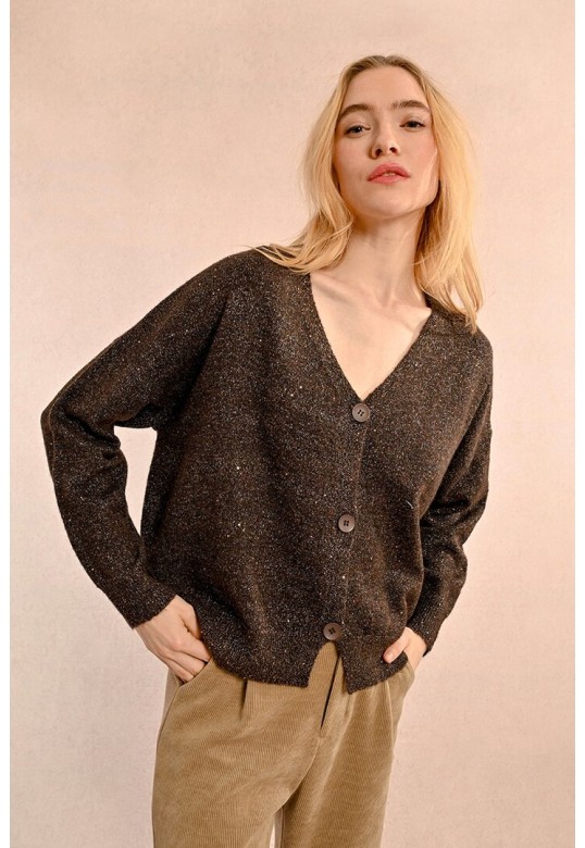 V-NECK CARDIGAN WITH WOOL CHOCOLATE