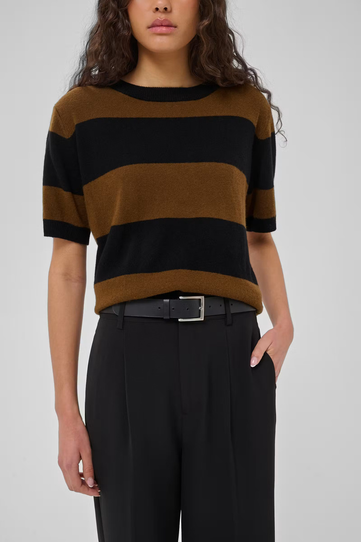 MWJola Short-sleeved knit Bison W. Black Stripe / Brown