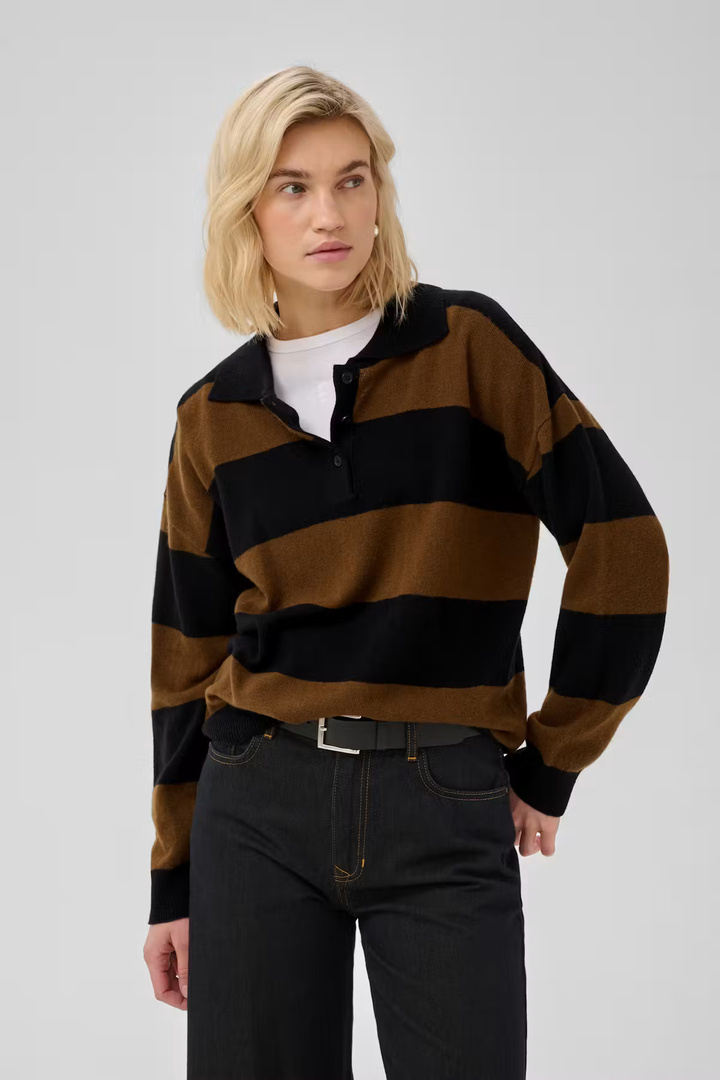MWJola polo pullover Bison W. Black Stripe / Brown