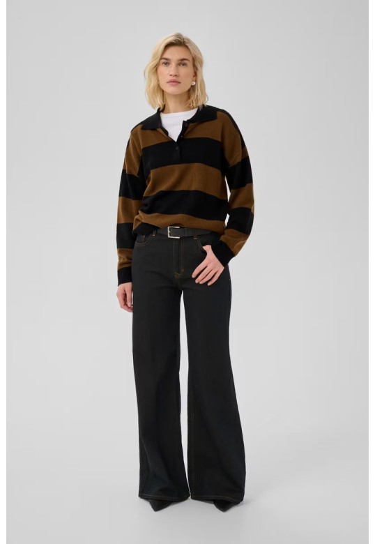 MWJola polo pullover Bison W. Black Stripe / Brown