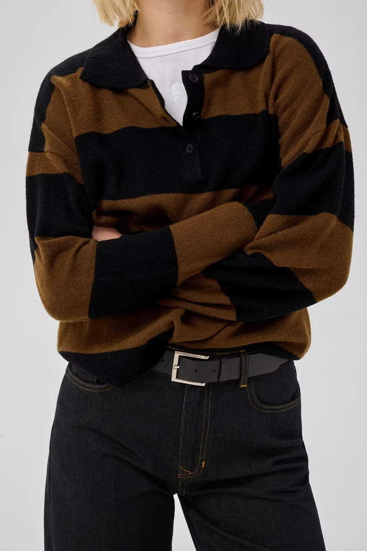 MWJola polo pullover Bison W. Black Stripe / Brown