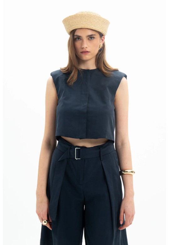 Sleeveless Crop Top Blue