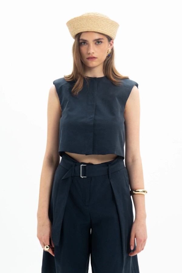 Sleeveless Crop Top Blue