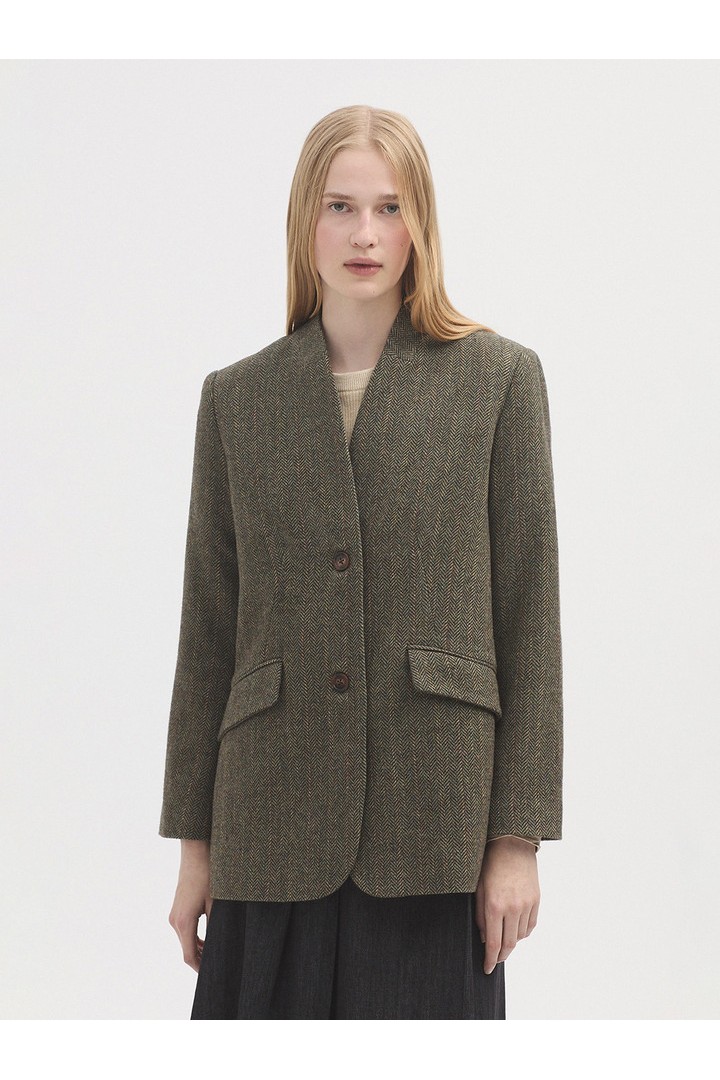 Wool tweed blazer khaki dark green